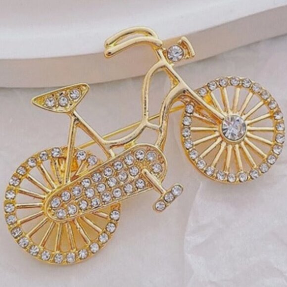 Vintage Bicycle Brooch - Gold with Crystal Highlights - Picture 2 of 3
